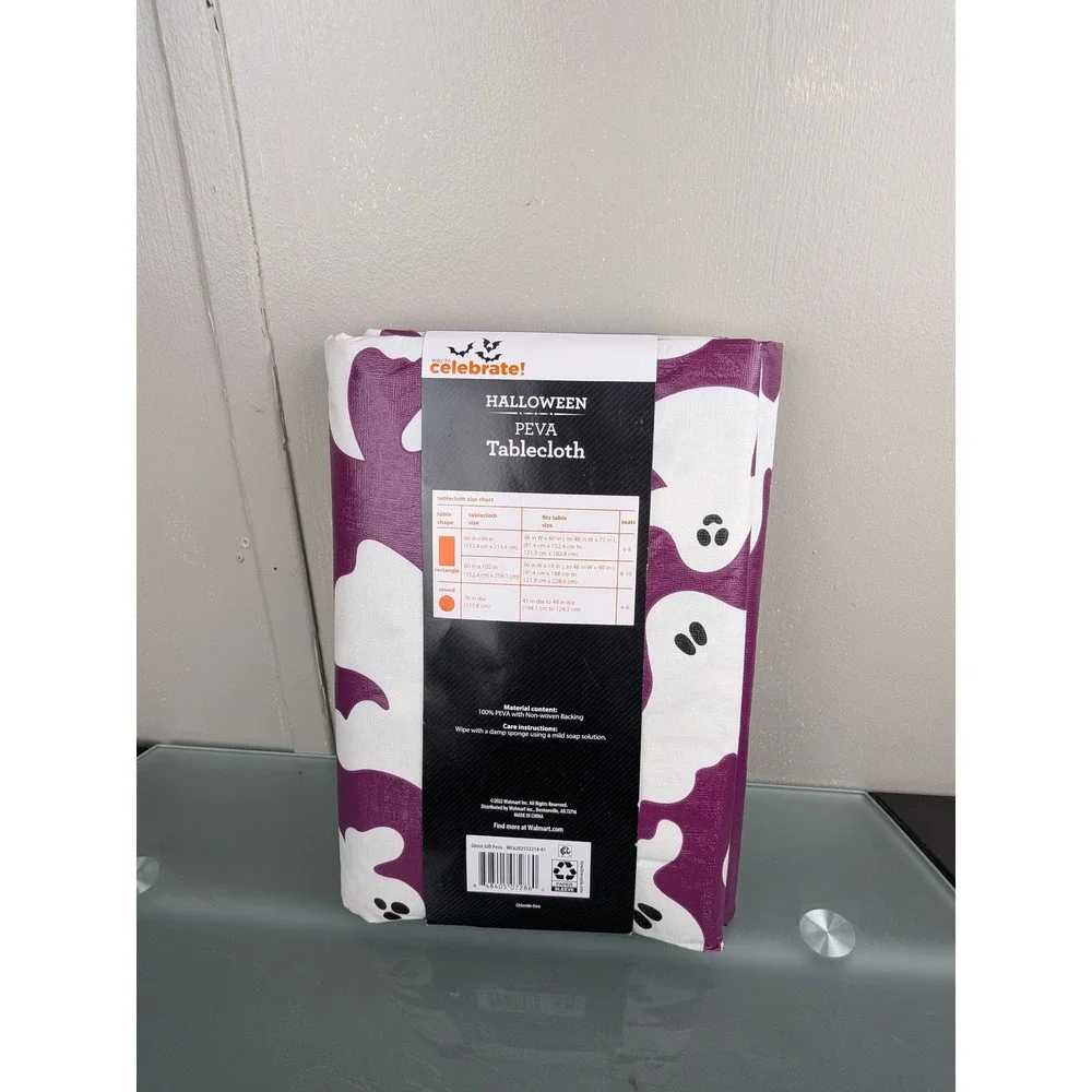 Way to Celebrate Halloween Glow in the Dark Ghost PEVA Tablecloth Purple 60x84